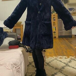 Women's Elegant Navy Faux Fur Coat